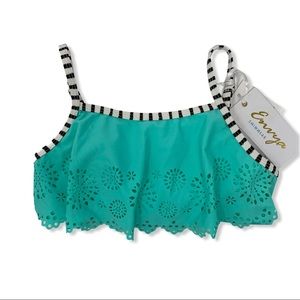 Envya blue ruffle bikini top cutout‎ floral new 10